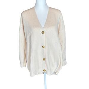 NWT Oversized Cream Cozy Knit Button Front V Neck Long Sleeve Cardigan Sweater S